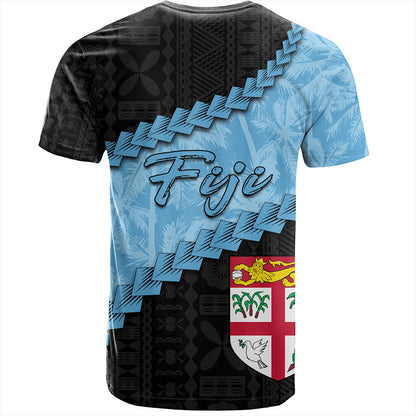 Fiji T-Shirt Coconut Pattern And Coat Of Arms