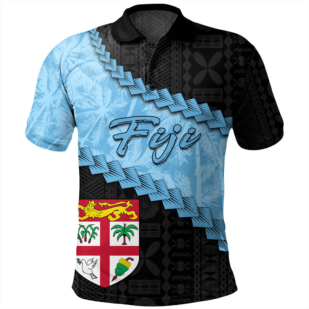 Fiji Polo Shirt Coconut Pattern And Coat Of Arms