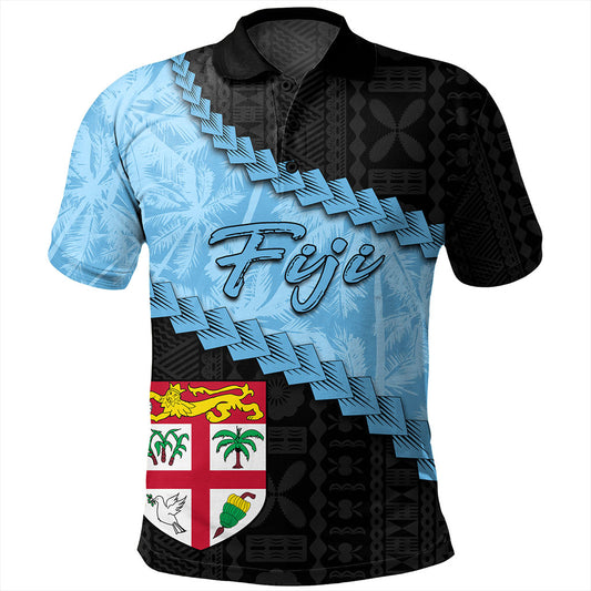 Fiji Polo Shirt Coconut Pattern And Coat Of Arms