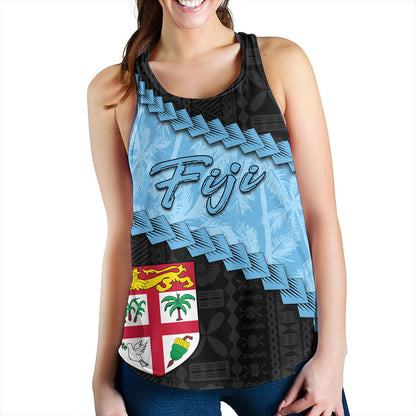 Fiji Women Tank Coconut Pattern And Coat Of Arms