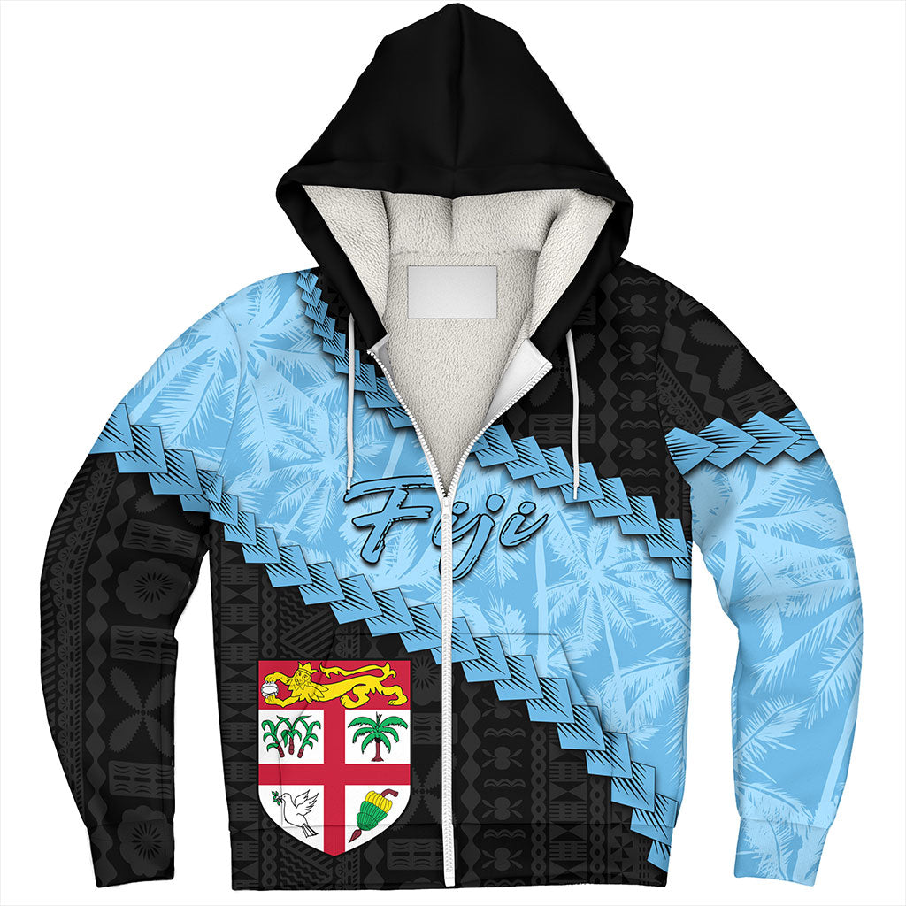 Fiji Sherpa Hoodie Coconut Pattern And Coat Of Arms