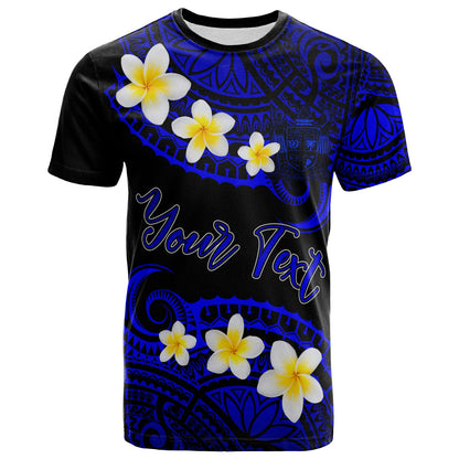Fiji Crest Custom Personalised T-Shirt - Plumeria Polynesian Vibe Blue