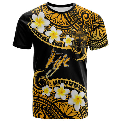 Fiji Crest Custom Personalised T-Shirt - Plumeria Polynesian Vibe Gold