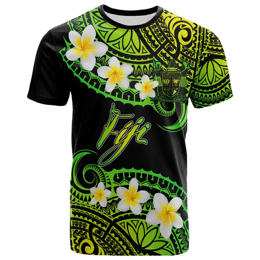 Fiji Crest Custom Personalised T-Shirt - Plumeria Polynesian Vibe Green