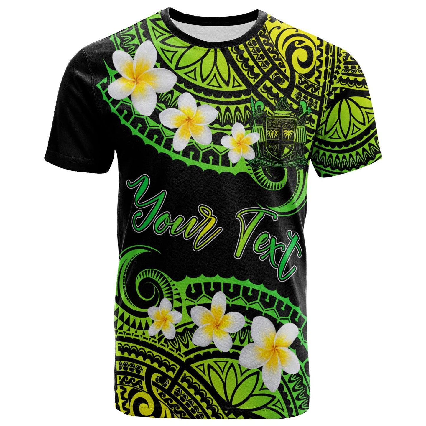 Fiji Crest Custom Personalised T-Shirt - Plumeria Polynesian Vibe Green