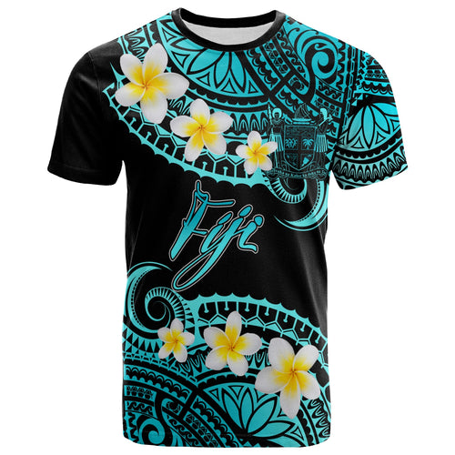 Fiji Crest Custom Personalised T-Shirt - Plumeria Polynesian Vibe Turquoise