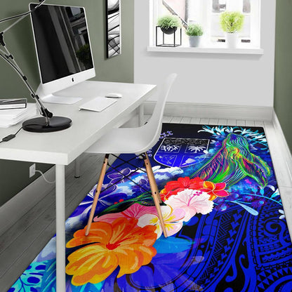 Fiji Custom Personalised Area Rug - Humpback Whale with Tropical Flowers (Blue)
