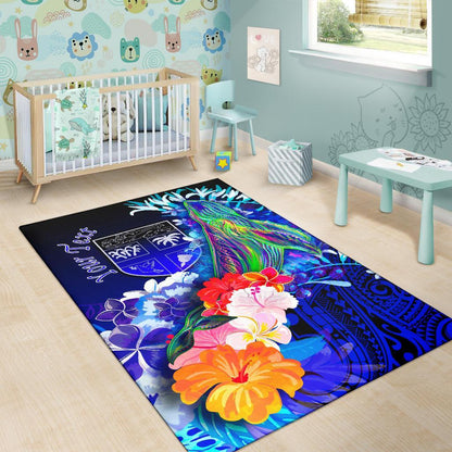Fiji Custom Personalised Area Rug - Humpback Whale with Tropical Flowers (Blue)