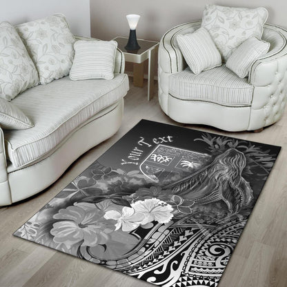 Fiji Custom Personalised Area Rug - Humpback Whale with Tropical Flowers (White)