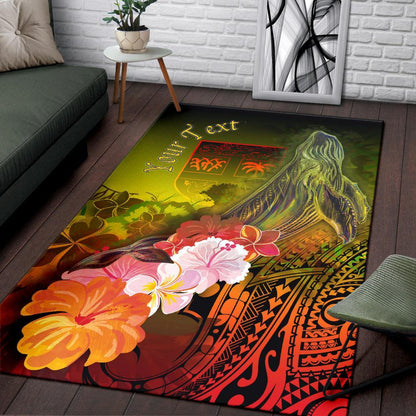 Fiji Custom Personalised Area Rug - Humpback Whale with Tropical Flowers (Yellow)