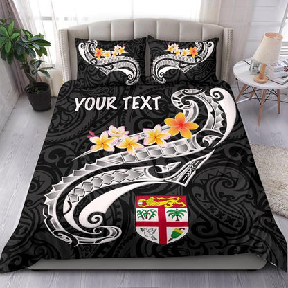Fiji Custom Personalised Bedding Set - Fiji Seal Polynesian Patterns Plumeria (Black)