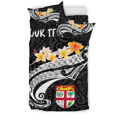 Fiji Custom Personalised Bedding Set - Fiji Seal Polynesian Patterns Plumeria (Black)