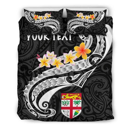 Fiji Custom Personalised Bedding Set - Fiji Seal Polynesian Patterns Plumeria (Black)