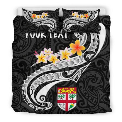 Fiji Custom Personalised Bedding Set - Fiji Seal Polynesian Patterns Plumeria (Black)