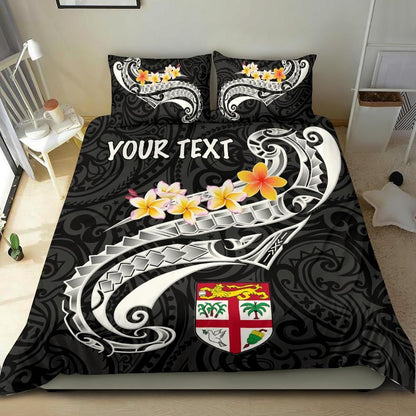Fiji Custom Personalised Bedding Set - Fiji Seal Polynesian Patterns Plumeria (Black)