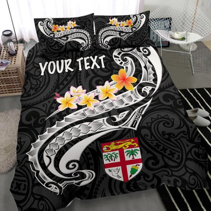 Fiji Custom Personalised Bedding Set - Fiji Seal Polynesian Patterns Plumeria (Black)