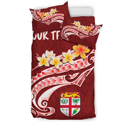 Fiji Custom Personalised Bedding Set - Fiji Seal Polynesian Patterns Plumeria (Red)