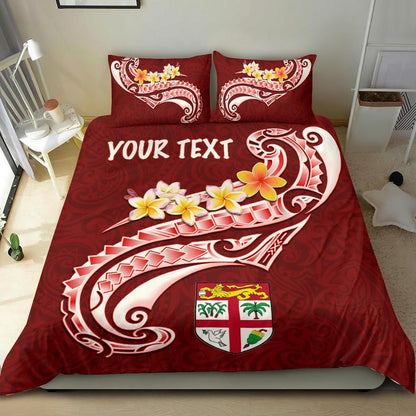 Fiji Custom Personalised Bedding Set - Fiji Seal Polynesian Patterns Plumeria (Red)