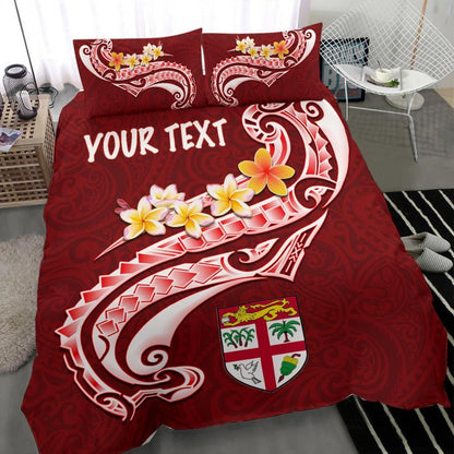 Fiji Custom Personalised Bedding Set - Fiji Seal Polynesian Patterns Plumeria (Red)