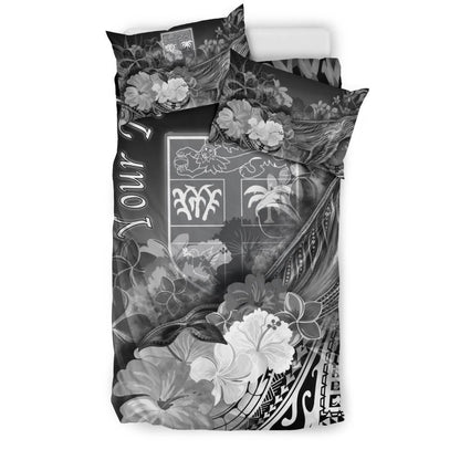 Fiji Custom Personalised Bedding Set - Humpback Whale With Tropical Flowers (White)