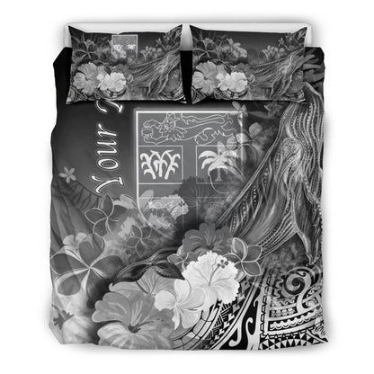 Fiji Custom Personalised Bedding Set - Humpback Whale With Tropical Flowers (White)