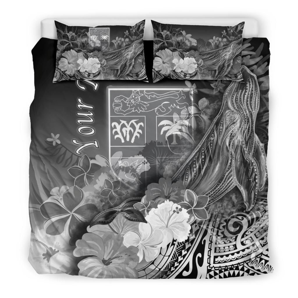 Fiji Custom Personalised Bedding Set - Humpback Whale With Tropical Flowers (White)