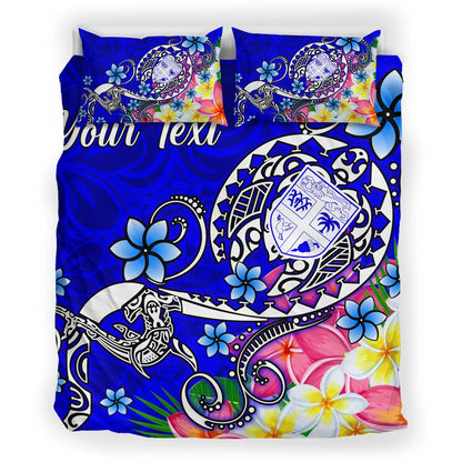 Fiji Custom Personalised Bedding Set - Turtle Plumeria (Blue)
