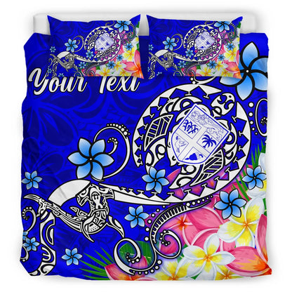 Fiji Custom Personalised Bedding Set - Turtle Plumeria (Blue)