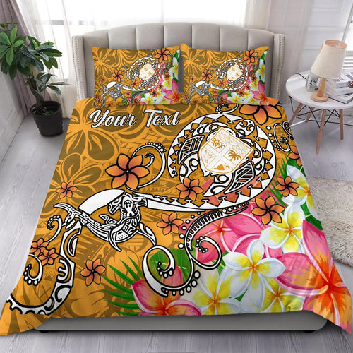 Fiji Custom Personalised Bedding Set - Turtle Plumeria (Gold)