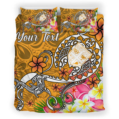 Fiji Custom Personalised Bedding Set - Turtle Plumeria (Gold)