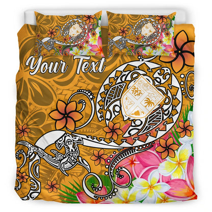 Fiji Custom Personalised Bedding Set - Turtle Plumeria (Gold)