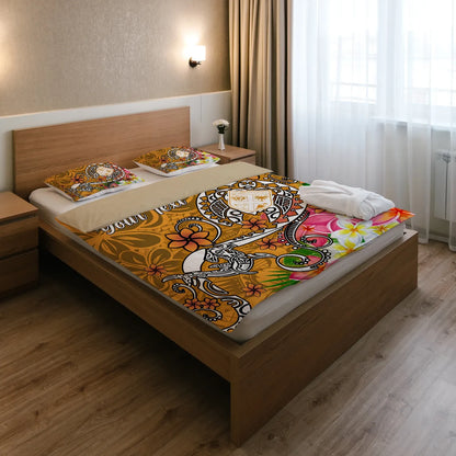 Fiji Custom Personalised Bedding Set - Turtle Plumeria (Gold)