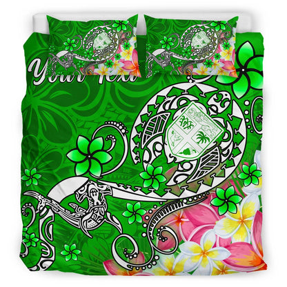 Fiji Custom Personalised Bedding Set - Turtle Plumeria (Green)