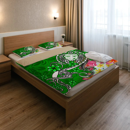 Fiji Custom Personalised Bedding Set - Turtle Plumeria (Green)