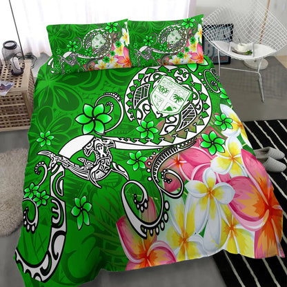 Fiji Custom Personalised Bedding Set - Turtle Plumeria (Green)