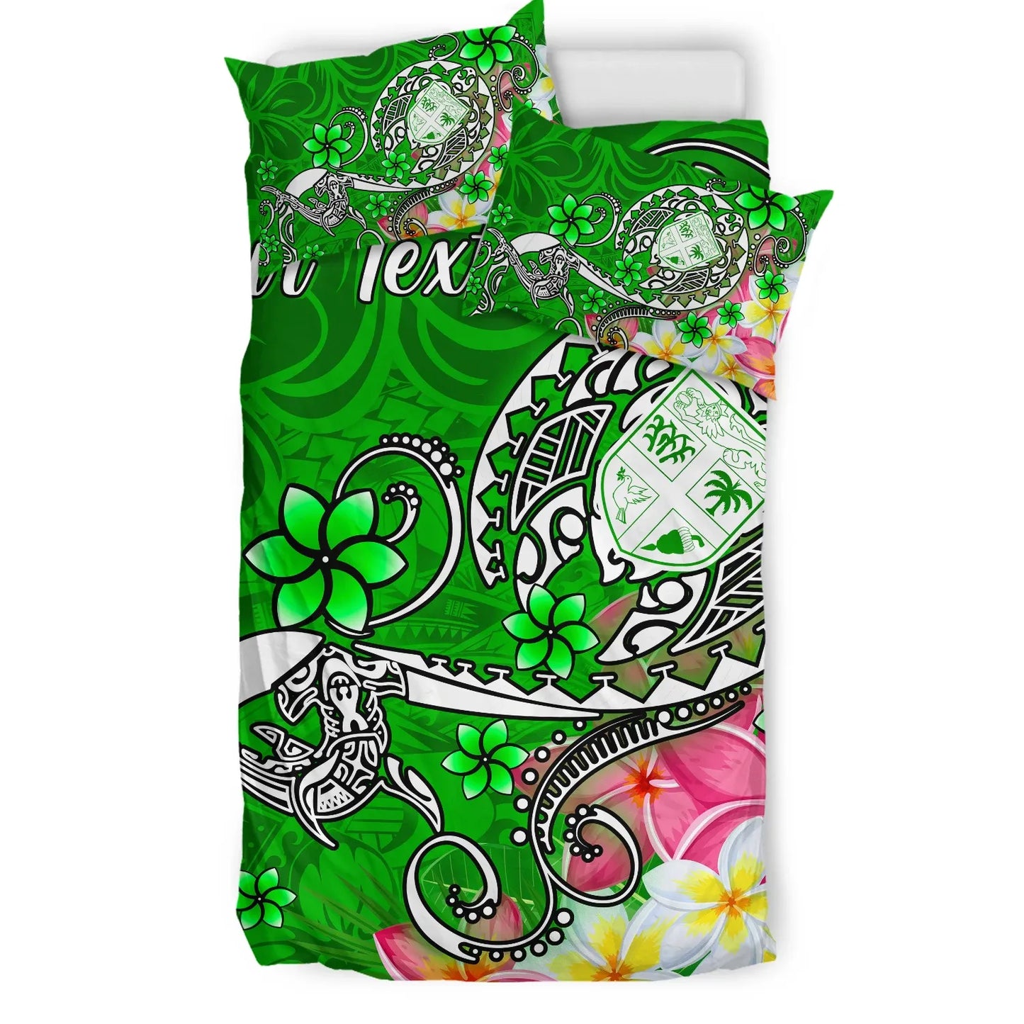 Fiji Custom Personalised Bedding Set - Turtle Plumeria (Green)