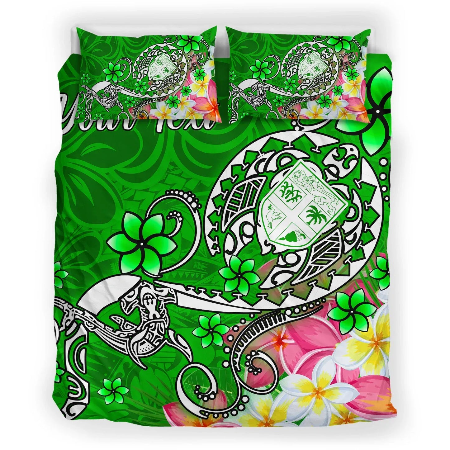Fiji Custom Personalised Bedding Set - Turtle Plumeria (Green)