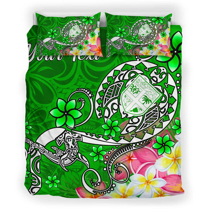 Fiji Custom Personalised Bedding Set - Turtle Plumeria (Green)
