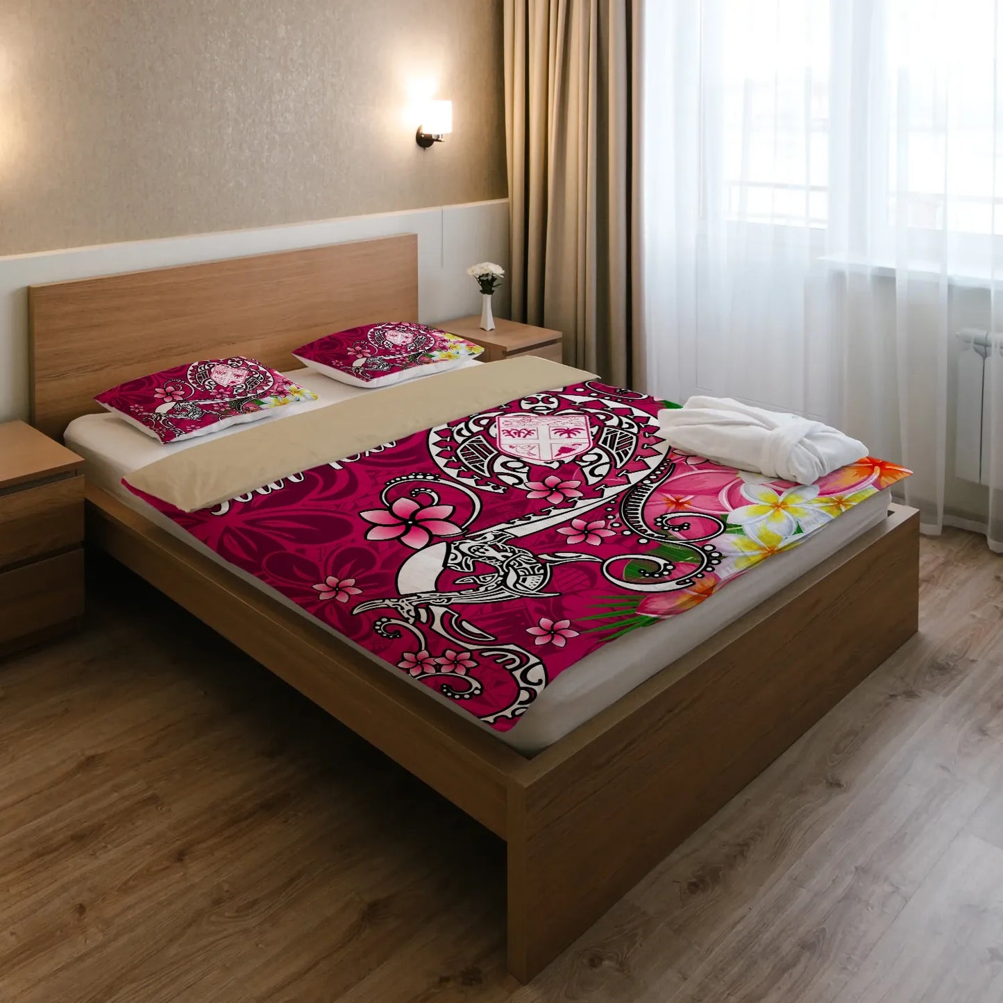 Fiji Custom Personalised Bedding Set - Turtle Plumeria (Pink)