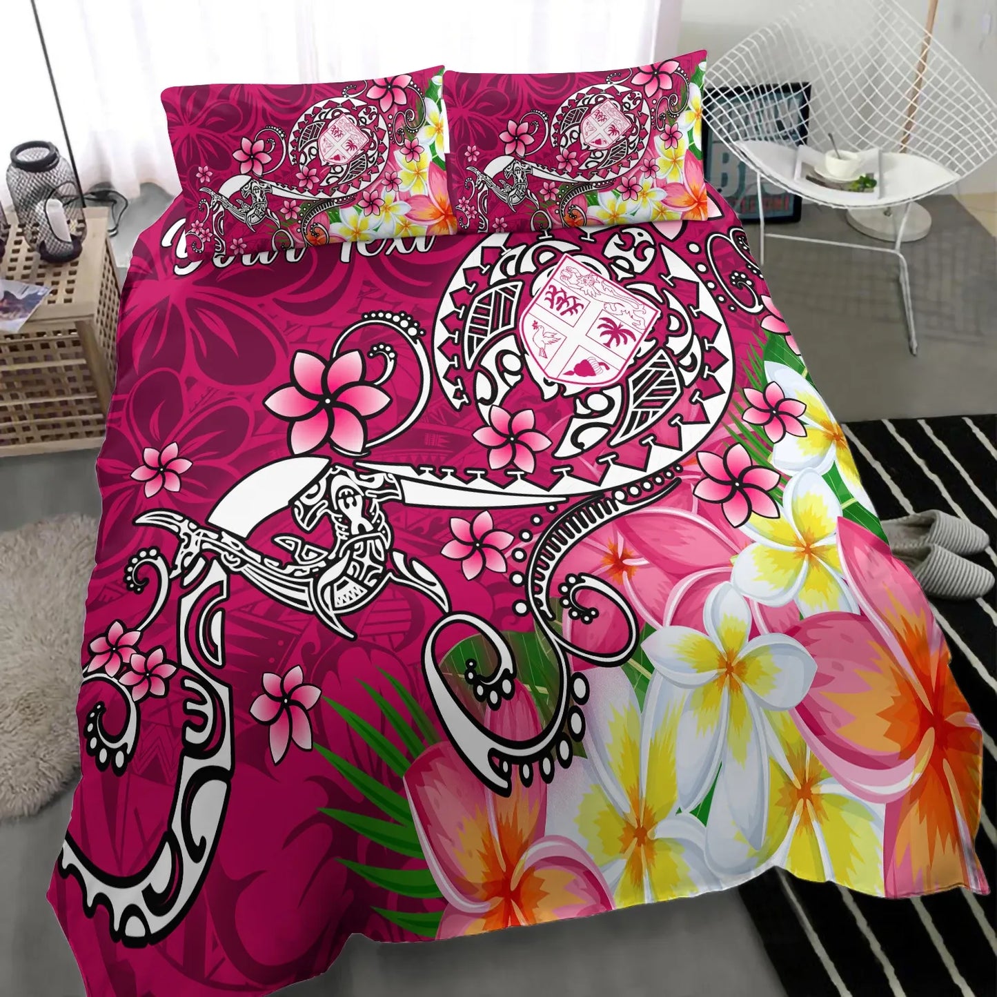 Fiji Custom Personalised Bedding Set - Turtle Plumeria (Pink)