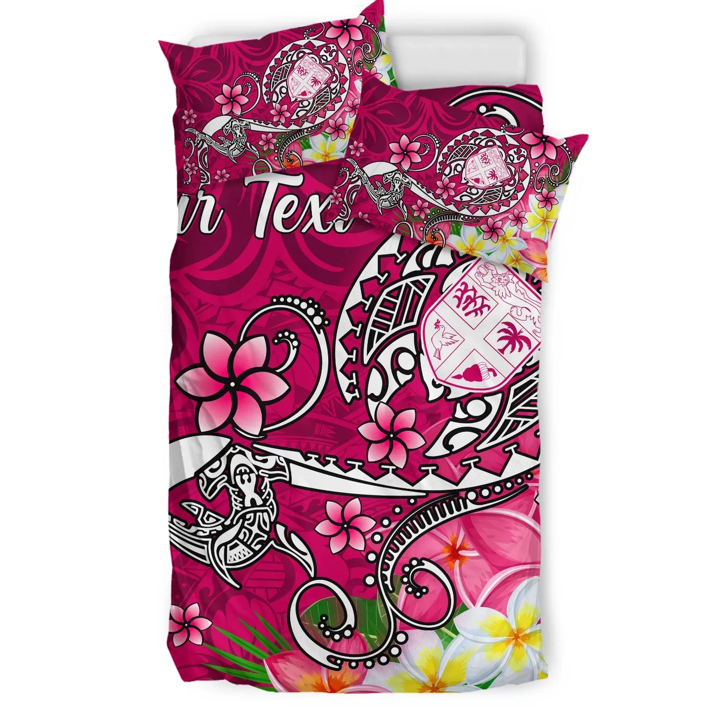 Fiji Custom Personalised Bedding Set - Turtle Plumeria (Pink)