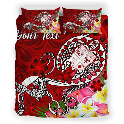 Fiji Custom Personalised Bedding Set - Turtle Plumeria (Red)