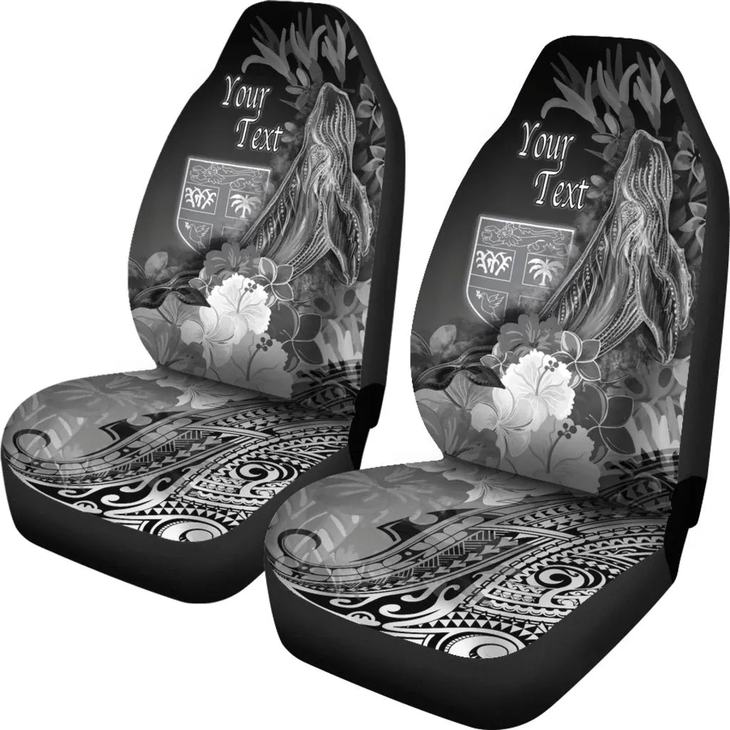 Fiji Custom Personalised Car Seat Covers - Humpback Whale with Tropical Flowers (White)