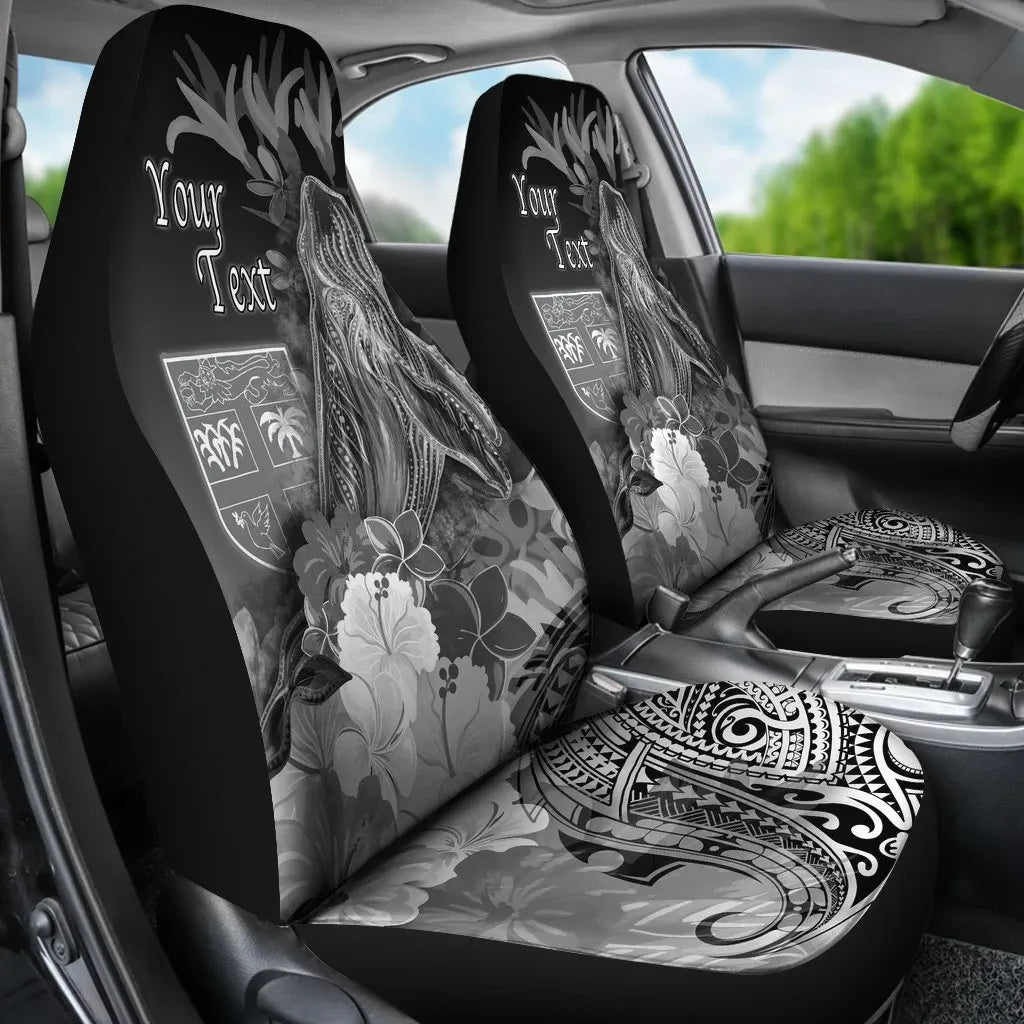 Fiji Custom Personalised Car Seat Covers - Humpback Whale with Tropical Flowers (White)