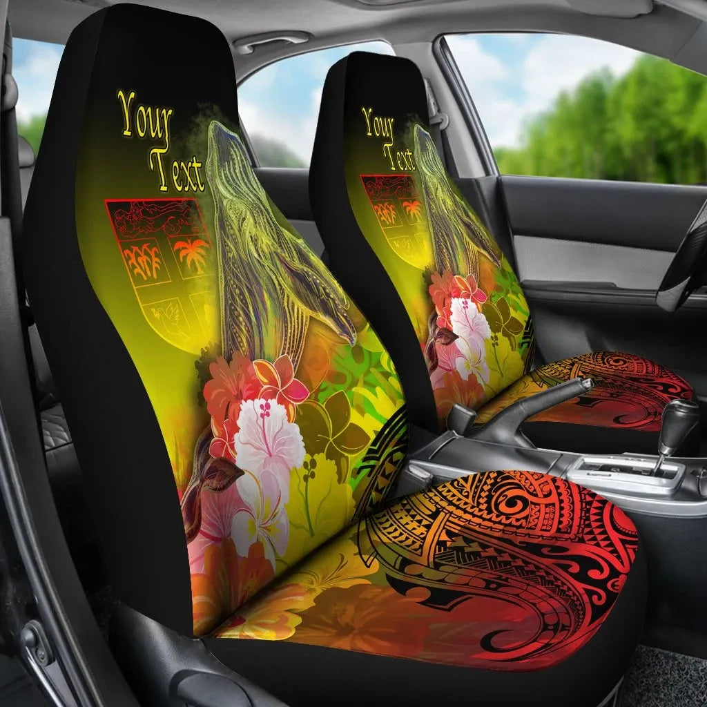 Fiji Custom Personalised Car Seat Covers - Humpback Whale with Tropical Flowers (Yellow)