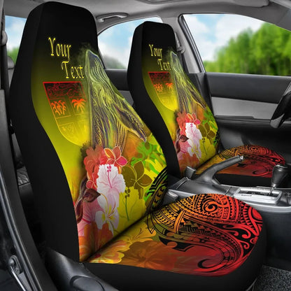 Fiji Custom Personalised Car Seat Covers - Humpback Whale with Tropical Flowers (Yellow)