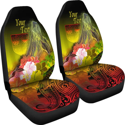 Fiji Custom Personalised Car Seat Covers - Humpback Whale with Tropical Flowers (Yellow)