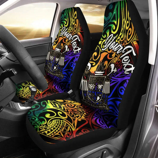 Fiji Custom Personalised Car Seat Covers - Rainbow Polynesian Pattern Crest