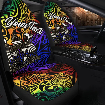 Fiji Custom Personalised Car Seat Covers - Rainbow Polynesian Pattern Crest