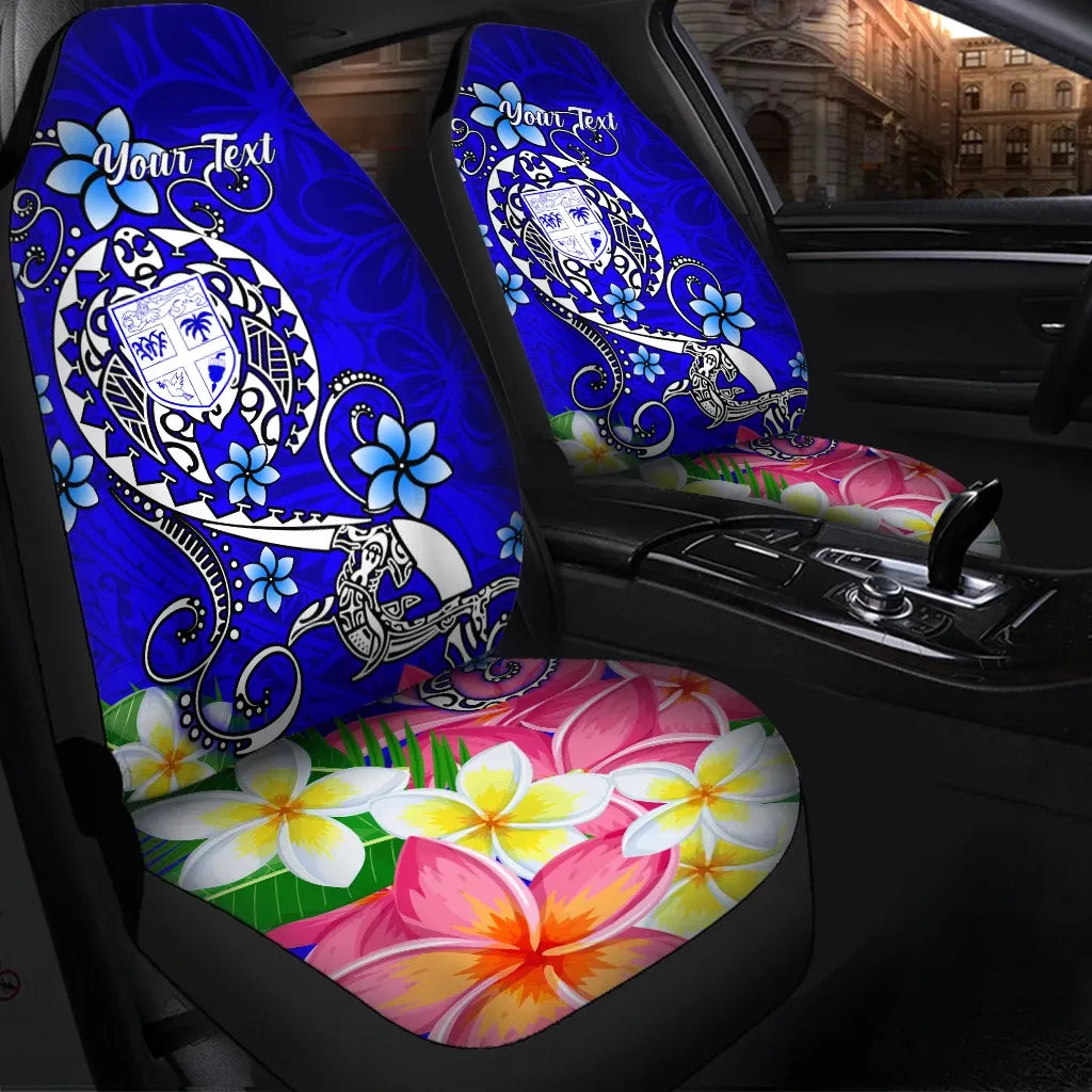 Fiji Custom Personalised Car Seat Covers - Turtle Plumeria (Blue)